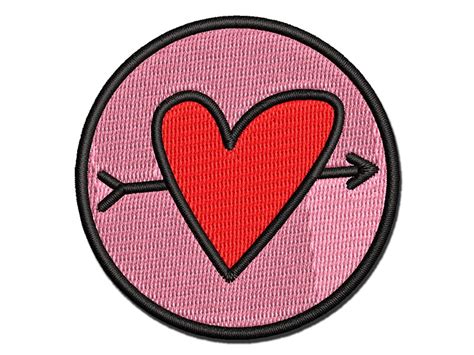 Heart Outline With Arrow Multi Color Embroidered Iron On Patch Applique