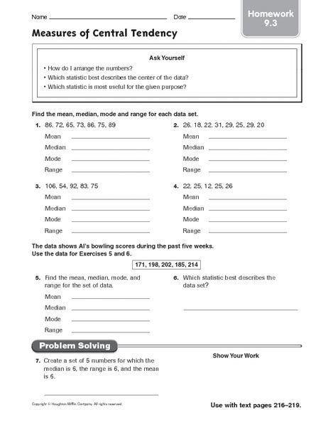 Measures Of Central Tendency Worksheet | TUTORE.ORG - Master of Documents