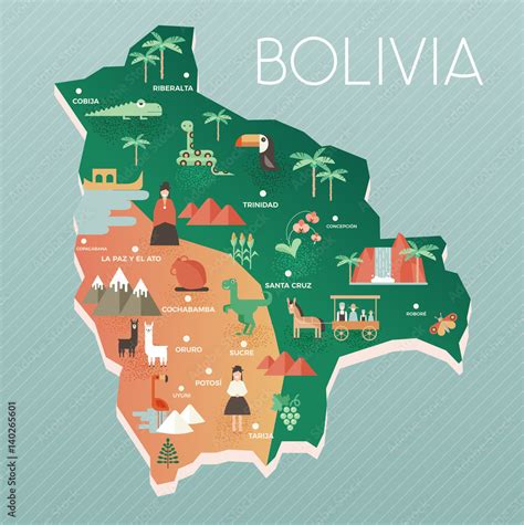 Photo Art Print Vector Illustration Map Of Bolivia With Nature