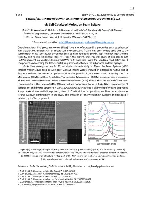 Pdf Gaassb Gaas Nanowires With Axial Heterostructures Grown On Si 111 Via Self Catalyzed