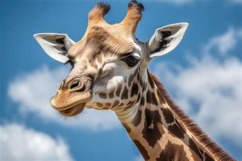 Premium AI Image Giraffe Against Sky Blue Background Generative AI