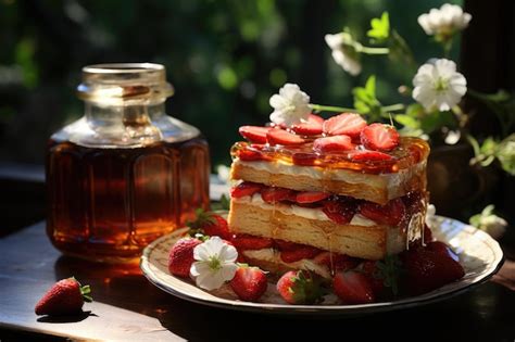 Premium Ai Image Sunny Morning Golden Waffles With Strawberries And