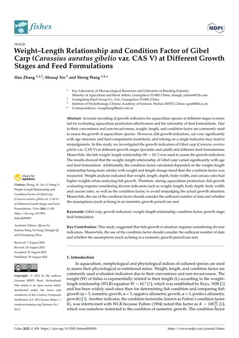 Pdf Weightlength Relationship And Condition Factor Of Gibel Carp