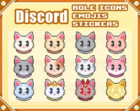 Cat Emoji in Cute Pixel Style for Discord Server, 8bit Kitty Role Icons ...