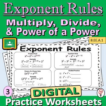 Multiply And Divide Exponents And Power Of A Power Digital Practice