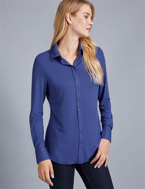 Women S French Navy Semi Fitted Jersey Shirt With Contrast Detail