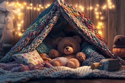 Baby Inside a Blanket Fort with Teddy Bears | Premium AI-generated image