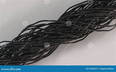 Cables Y Alambres Negros Torcidos En La Superficie Blanca Stock De