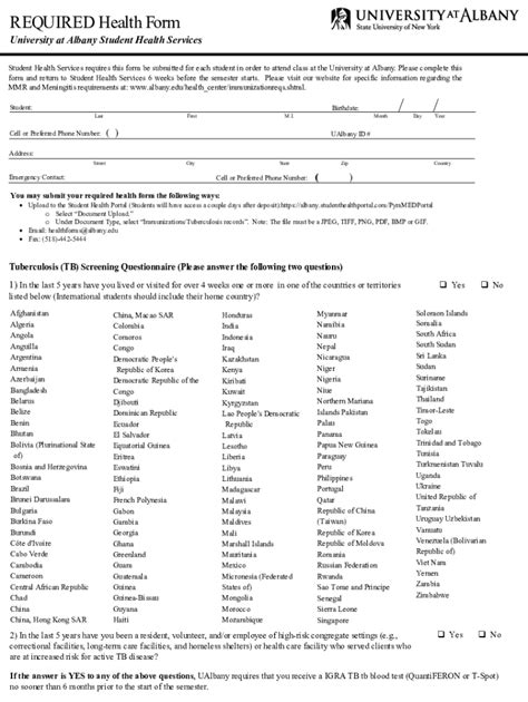 University Albany Health Form Fill Online Printable Fillable Blank