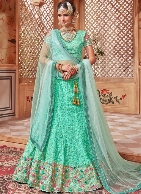 Sea Green Net Sequence Work Wedding Lehenga Choli Lehenga Designs