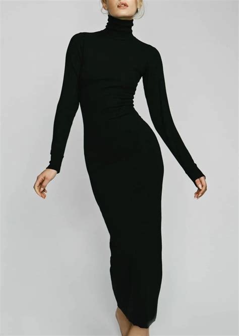 Long Sleeve Turtleneck Maxi Black House Of Lolo