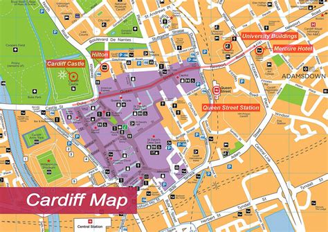 Printable Street Map Of Cardiff Wales Hebstreits Sketches Pertaining