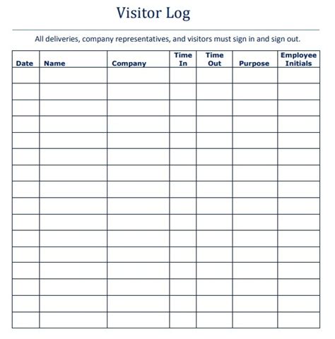 Visitor Log Templates Free Printable Word Excel Pdf Formats