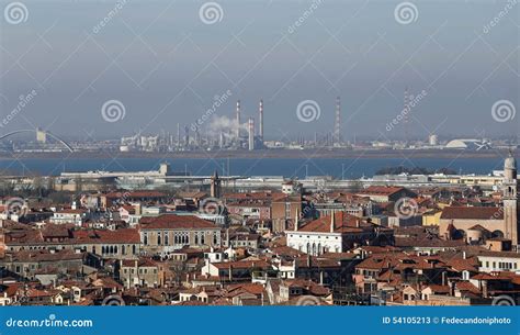 Smokestacks and Factories Polluting with Smoke Near Venice Stock Image - Image of factory, roof ...