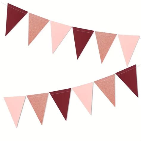 Rose Golden Burgundy Party Decorations Paper Pennant Banner Triangle