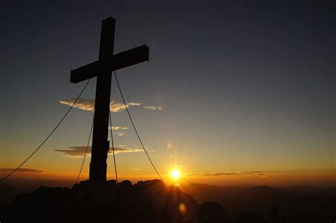 HD wallpaper: silhouette of cross decor during sunset, golden hour ...