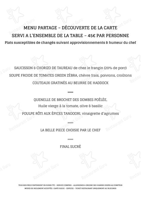 Menu at L Art la Manière restaurant Lyon