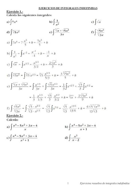 Pdf Ejercicios De Integral Indefinida Ejercicios Resueltos De