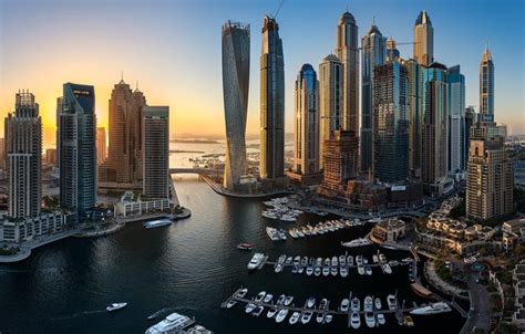 Wallpaper building, yachts, Bay, Dubai, boats, Dubai, skyscrapers, harbour, UAE, UAE, Dubai ...