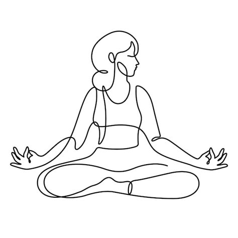 Premium Vector Woman In Lotus Pose Yoga Vector Contour Line Drawing Style