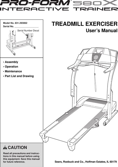 Proform 293062 580X Treadmill Users Manual