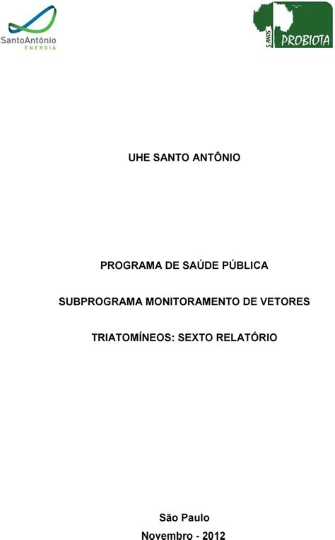 Uhe Santo Ant Nio Programa De Sa De P Blica Subprograma Monitoramento