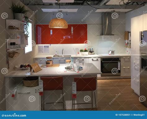 Modern Kitchen Design with Island at IKEA Editorial Photo - Image of ...