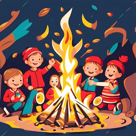 Premium Ai Image A Cartoon Illustration Of Kids Around A Campfire