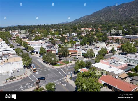 Aerial View Above Downtown Sierra Madre California Stock Photo Alamy