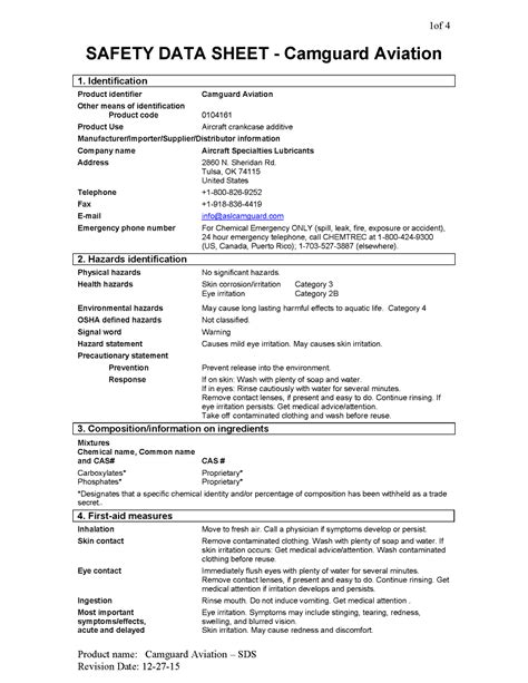 Aviation Safety Data Sheet - CamGuard