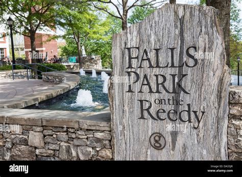 Falls Park On The Reedy Entrance Sign Greenville Sc Usa Stock Photo