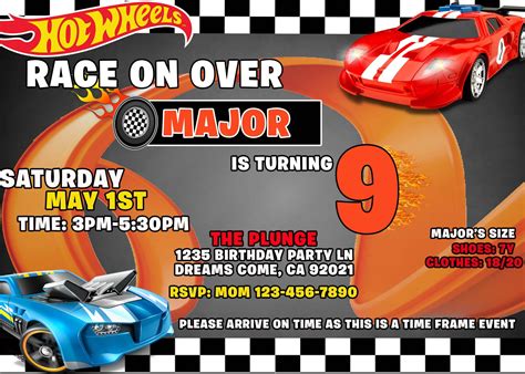 Hot Wheels Kids Party Invitations To Personalized Invitation Etsy