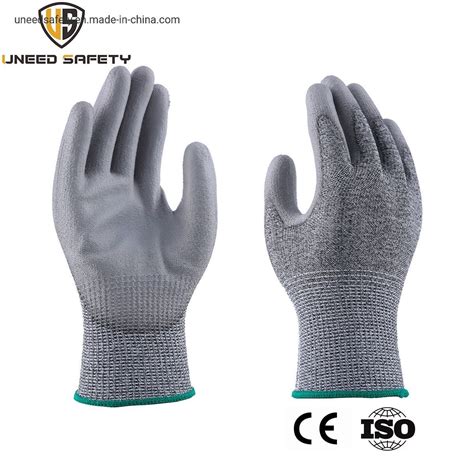 En Gray Grip Pu Coated Cut Resistant Work Gloves Level Anti