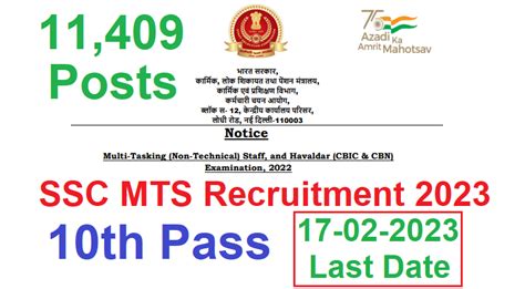 Ssc Mts Recruitment 2023 Notification Apply Link 10th Pass Latest