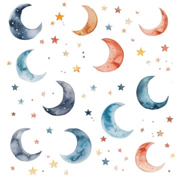 Watercolor Painting Of Moon With Stars Watercolor Moon Stars PNG