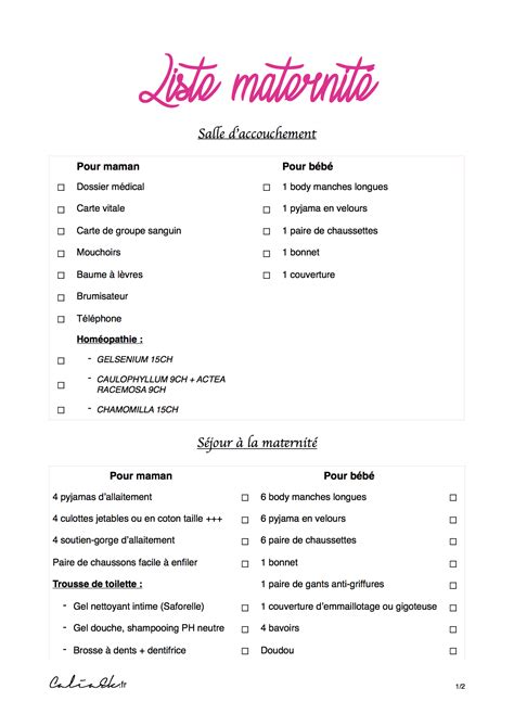 Liste valise maternité maman et bébé à imprimer partie 1 PDF