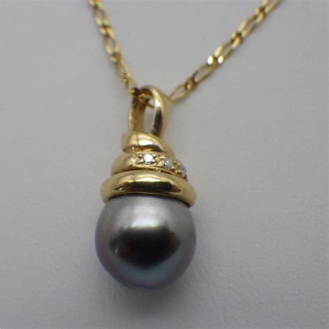 Vintage K Gold Diamond And Tahitian Pearl Pendant Necklace Pearl