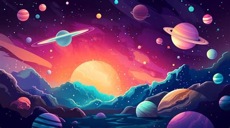 Una Pintura De Un Planeta Con Planetas Y Planetas Vector Premium