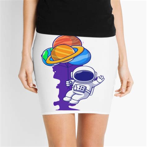 Minifalda Lindo Astronauta Flotando Con Globos De Planeta En La Ilustración De Icono De Dibujos