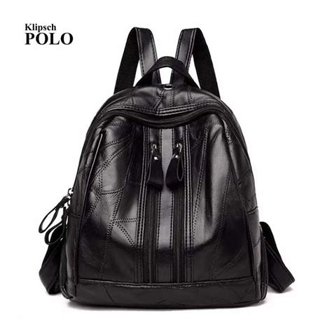 Backpack Schoolbag Fashion Solid Bag Backpacks Women Black Pu Leather