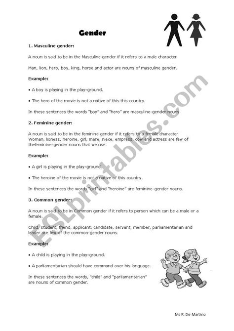 Gender Notes Esl Worksheet By Rita0991