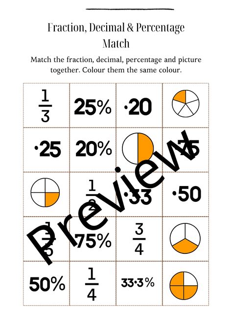 Mash 5th 6th Class Fractions Decimals And Percentages Matching