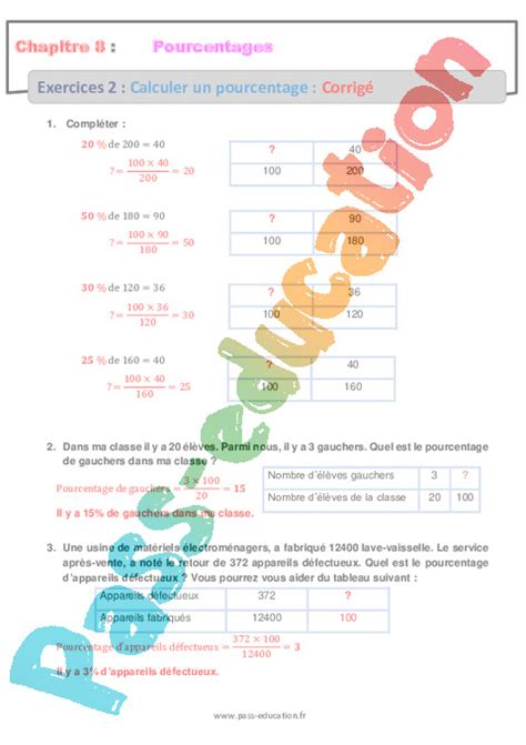 Calculer Un Pourcentage R Visions Exercices Avec Correction Eme Hot