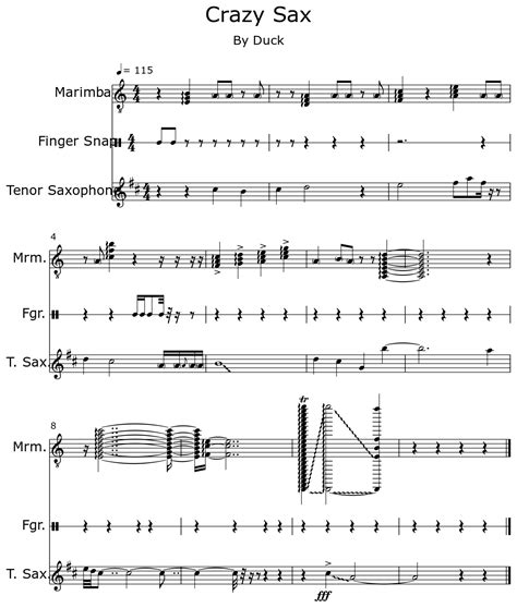 Crazy Sax Sheet Music For Marimba Finger Snap Tenor Saxophone