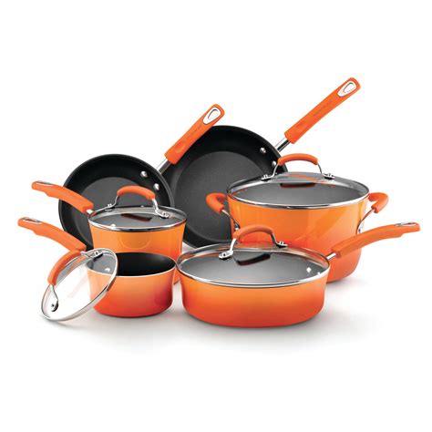 Rachael Ray Hard Enamel Nonstick 10 Piece Cookware Set Orange Home