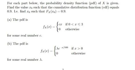 Solved For Each Part Below The Probability Density Function Chegg