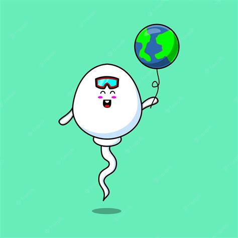 Premium Vector Cute Cartoon Sperm Floating With World Balloon Cartoon Vector Illustration