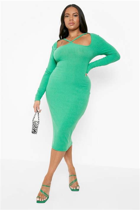 Plus Rib Cut Out Midi Dress Boohoo Uk