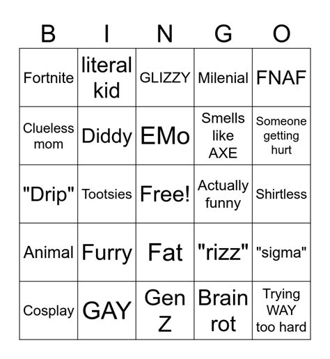 Cringe Bingo School Bingo Card