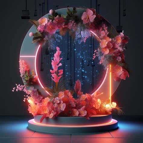 Premium Ai Image Cyberpunk Style Podium Round Podium With Floral Ai